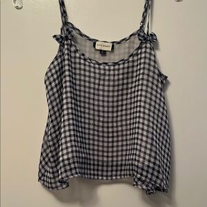Fifty Street Navy Blue and White Checkered Women's Top